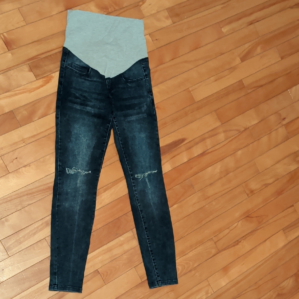 2/15$ 🤰Maternity Stretch Dark Wash Skinny Jeans with Grey Panel